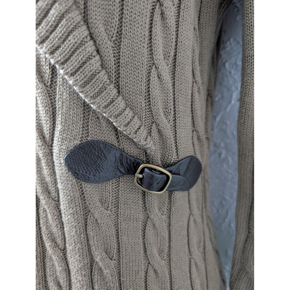 Calvin Klein Cable Knit Sweater Dress Women S Taupe Brown Faux Leather Buckle - Picture 2 of 11